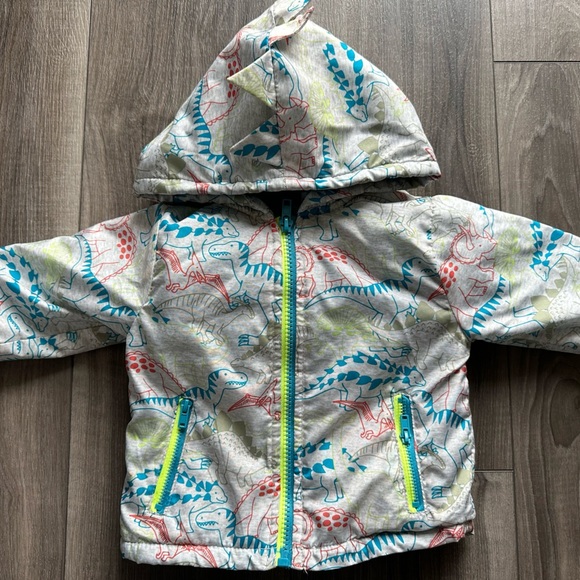 Mick and Mac baby boy Dinosaur Print Hooded Jacket with Neon Zipper - Picture 1 of 7